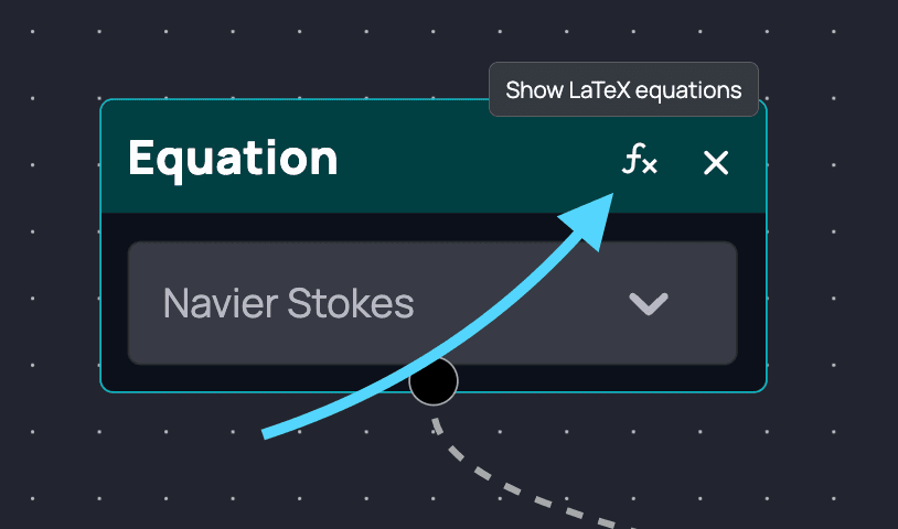 Icon on the equation node acting as a button that triggers popup with equations in LaTeX format.