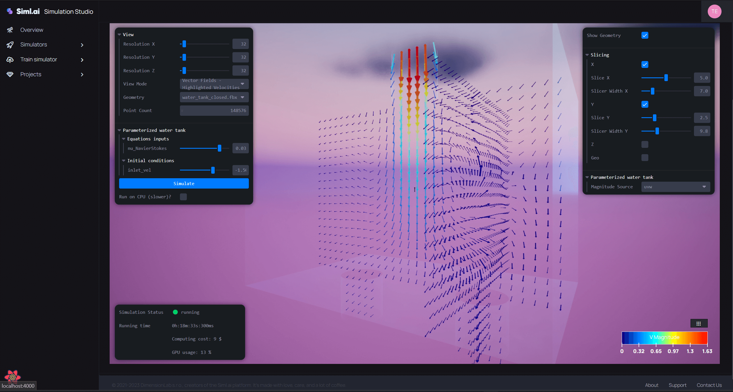 Multiple slices can be combined for any type of visualization type (point cloud, vector field, etc.).